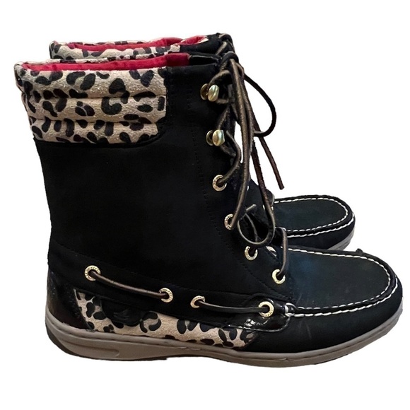 Sperry Top-Sider Duck Boots Womens 7.5 Black Leopard Lined Lace Up - Picture 12 of 16